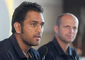 Dhoni and Kirsten at the press conference