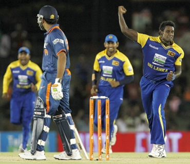 Angelo Mathews celebrates after picking a wicket