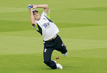 Andrew Strauss during fielding practice on Wednesday