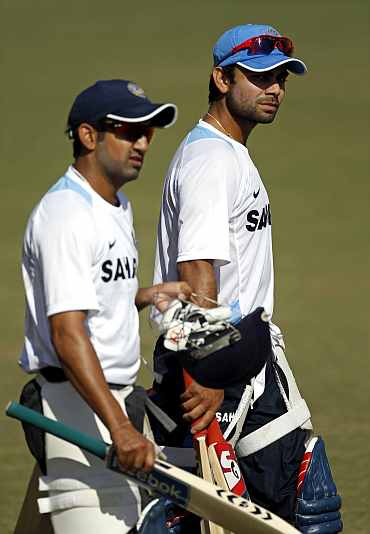 Gautam Gambhir and Virat Kohli during a practice session