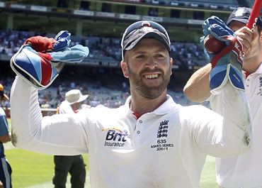 Matt Prior celebrates after victory is clinched