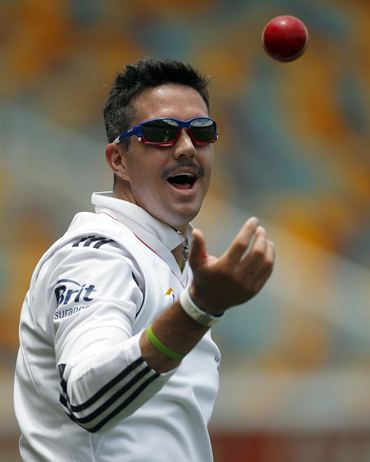 Keven Pietersen plays with the ball ahead of the first Ashes Test