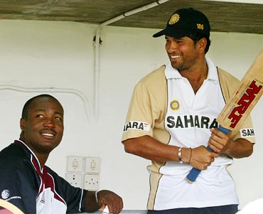 Brian Lara (left) with Sachin Tendulkar