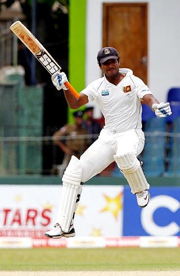 Sangakkara celebrates after scoring a double century