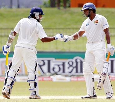 Kumar Sangakkara (right) with Mahela Jayawardene