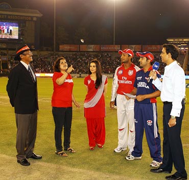The toss takes place ahead of the IPL match between Kings XI Punjab and Delhi Daredevils