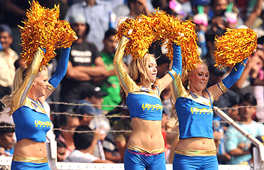 Cheerleaders perform during the IPL match between the Kolkata Knight Riders and Deccan Chargers