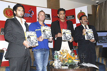 Siddharth Mallya, Shane Warne, Anil Kumble and Alok Bharadwaj , Sr. Vice President, Canon India at the book launch