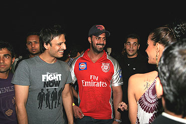Vivek Oberoi chats with friends at the IPL party