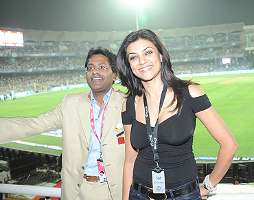 Lalit Modi and Sushmita Sen at the Brabourne stadium