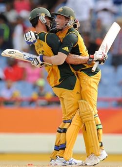 Johnson and Hussey after the winning runs are scored