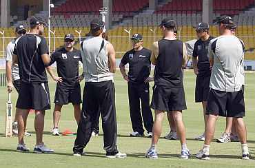 New Zealand players during a practice session in Ahmedabad