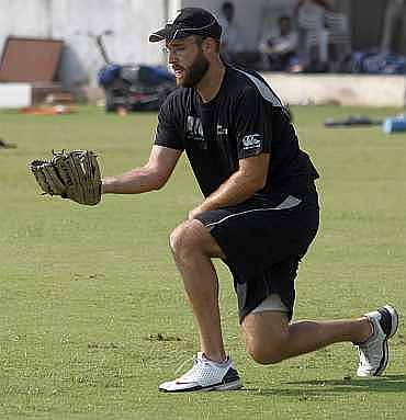 Daniel Vettori during a practice session in Ahmedabad