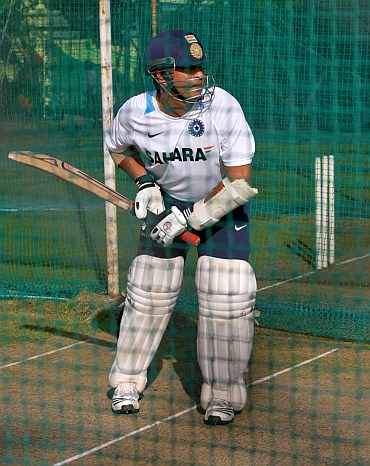 Sachin Tendulkar during a nets session in Hyderabad