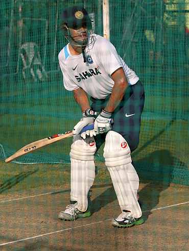 Rahul Dravid during a practice session in Hyderabad