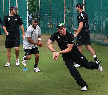 New Zealand players during a practice session in Hyderabad