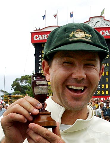 Ricky Ponting holds a replica of the Ashes urn