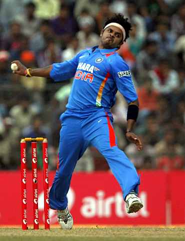 S Sreesanth bowls during the first ODI against New Zealand