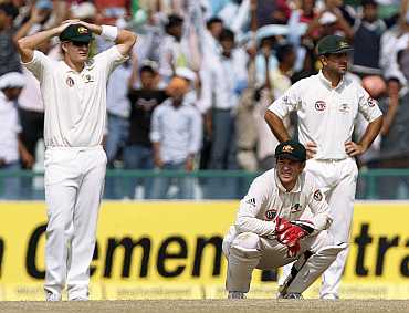 Australian players react after losing the Mohali Test