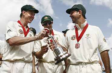 Brett Lee, Mike Hussey and Ricky Ponting