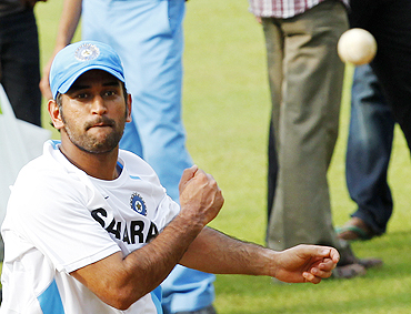 Mahendra Singh Dhoni at a practice session in Margao on Saturday