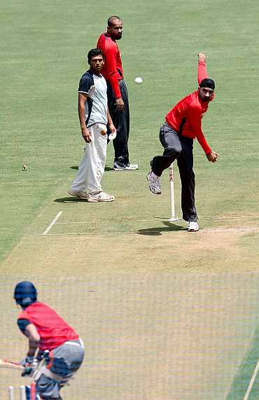 India's Harbhajan Singh during a practice session in Mumbai