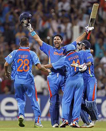 Yuvraj Singh celebrates after winning the World Cup