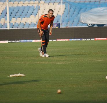 Wayne Parnell takes a break during a practice session on Tuesday