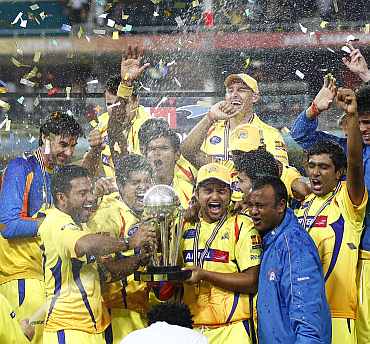 Chennai Super Kings with the IPL trophy in 2010 edition