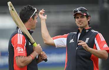 Alastair Cook and Kevin Pietersen during a practice session