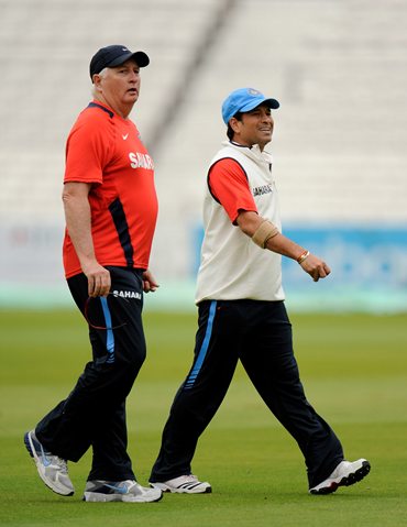 India coach Duncan Fletcher and Sachin Tendulkar at The Oval