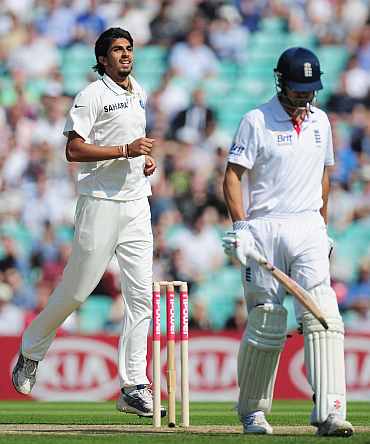 Ishant Sharam celebrates after pickign the wicket of Alastair Cook