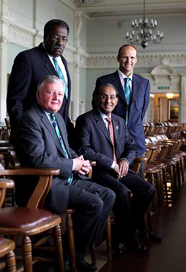 ICC President David Morgan, Clive Lloyd the Chairman of the Cricket Committee, Haroon Lorgat