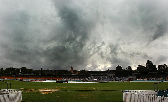 Rain interupts play on Day One of the tour match against Cricket Australia Chairman's XI in Canberra on Monday