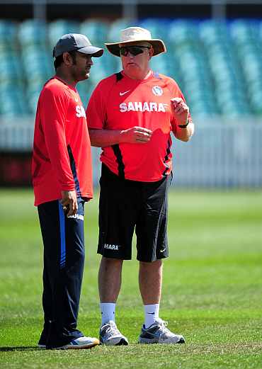 Duncan Fletcher with MS Dhoni