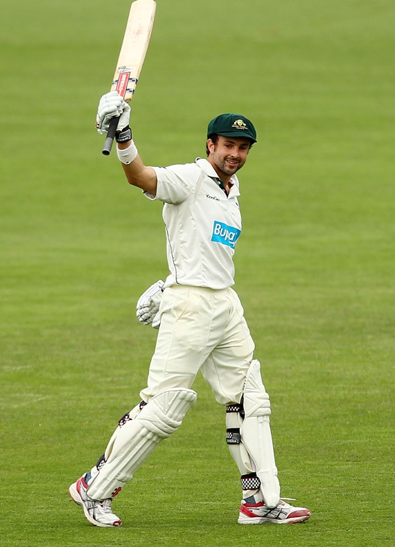 Cowan celebrates after getting to hundred