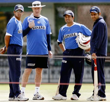 (From left to right): Rahul Dravid, Greg Chappell, Sachin Tendulkar and Virender Sehwag