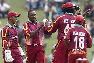 West Indies team celebrates after a win