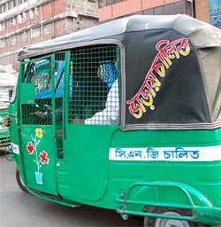 The autorickshaws in Dhaka