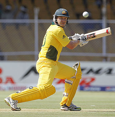 Australian opener Shane Watson in action during the match against Zimbabwe