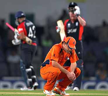 Netherlands captain Peter Borren looks dejected after losing the match during the World Cup match against England