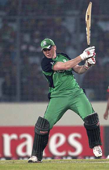 Kevin O'Brien plays a shot during his match against Bangladesh