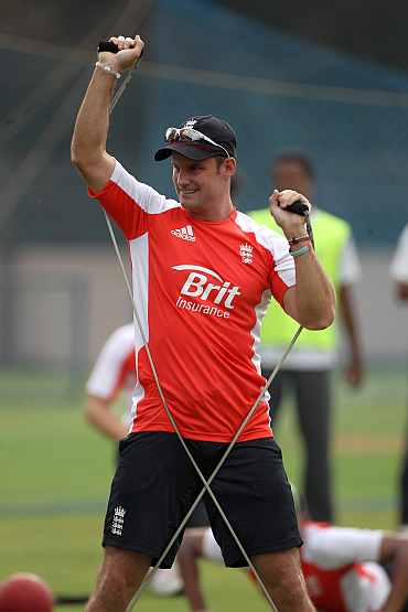 Andrew Strauss during a practice session in Bangalore
