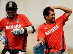 Sehwag and Tendulkar in training