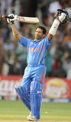 Tendulkar after reaching his 100