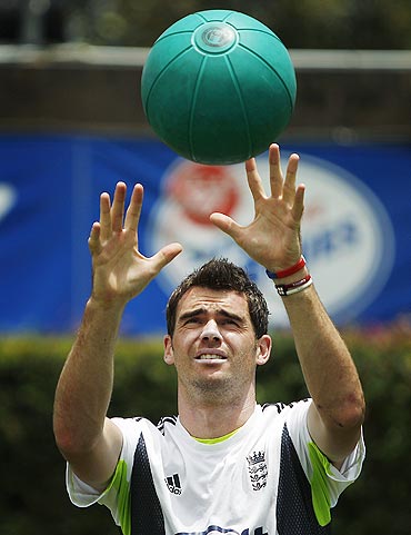 England's James Anderson warms up before bowling during a team practice session at the Sydney Cricket Ground on Sunday