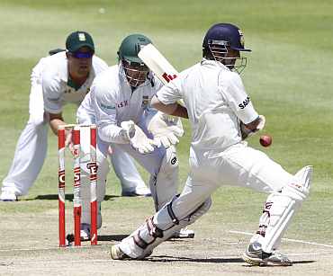 Gautam Gambhir plays a shot during the Test match