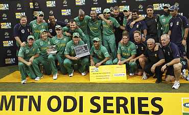 South African team celebrates after winning the One-day series