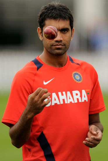 India's Munaf Patel during a training session