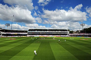 Blue skies over Lord's at the start of play on Day 2